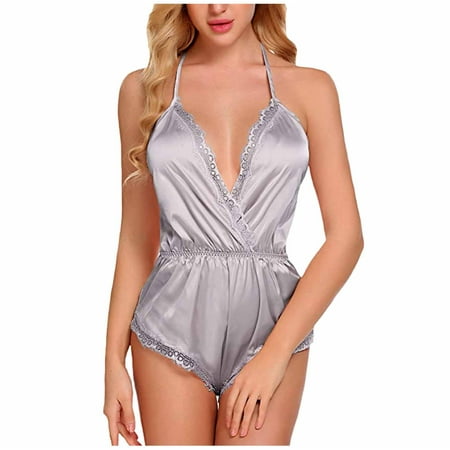 Idoravan Womens Lace Solid Lingerie Sedin Seductive Sexy Sling Jumpsuit Suit