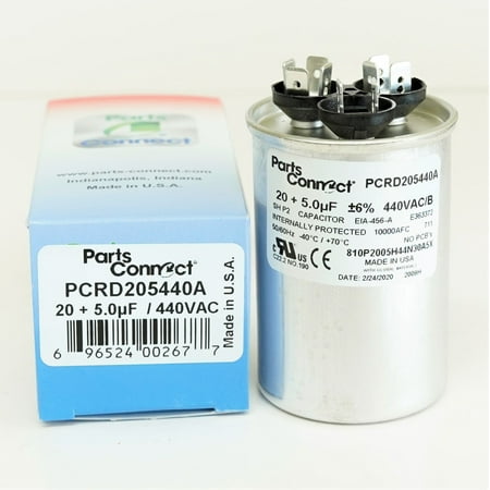 USA Run Capacitor 20 + 5 mfd (uf) 440 Volt Dual Round American Made PartsConnect PCRD205440A
USA Run Capacitor 20 + 5 mfd (uf) 440 Volt Dual Round American Made PartsConnect PCRD205440A