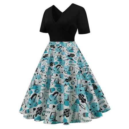 MENRKOO Dresses for Women 2022 Women s Summer Short Sleeve V Neck Splicing Vintage Print Party Swing Corset Big Hem Skirt Dress Blue XXL-
MENRKOO Dresses for Women 2022 Women s Summer Short Sleeve V Neck Splicing Vintage Print Party Swing Corset Big Hem Skirt Dress Blue XXL-