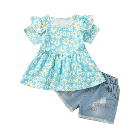 Fesfesfes Summer Girl s Sun Flower Short-sleeved Top Lace Patch Jeans Two-piece Suit
Fesfesfes Summer Girl s Sun Flower Short-sleeved Top Lace Patch Jeans Two-piece Suit