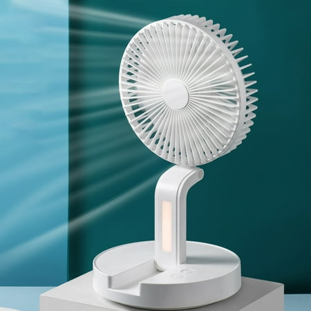 Mairbeon 4000mAh Desk Fan Folding USB Rechargeable Adjustable 3 Speeds Auto Rotate Summer Gift Stable Base Night Light Desk Fan for Office