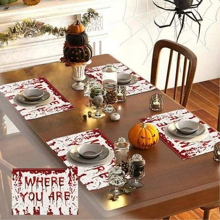 Xhegex Halloween Graffiti Printing Placemat New Red Letter Linen Table Mat Border Home Table Decoration Insulation Mat Halloween gift for kids and Adult
Xhegex Halloween Graffiti Printing Placemat New Red Letter Linen Table Mat Border Home Table Decoration Insulation Mat Halloween gift for kids and Adult