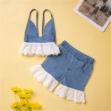 Wiueurtly Kids Toddler Baby Girls Spring Summer Cotton Sleeveless Ruffle Vest Shorts Jeans Set Clothes Top Kid
Wiueurtly Kids Toddler Baby Girls Spring Summer Cotton Sleeveless Ruffle Vest Shorts Jeans Set Clothes Top Kid