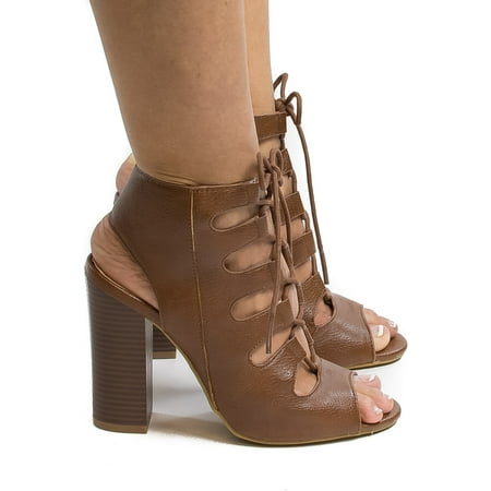 Stash01V by Sully s Peep Toe Cut Out Corset Lace Up Heeled Sandals