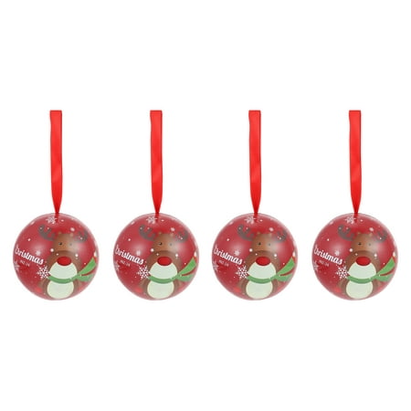 

4 Pcs Christmas Tinplate Candy Ball Party Gift Storage Box Hanging Rope Candy Box Packaging Case Party Favors for Xmas Wedding Theme Party (Red Snowman Pattern)