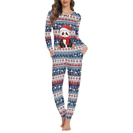 

Binienty Panda with Santa s Hat Nightwear for Women Sleepwear Christmas Home Life Multi-Season Pajamas Set Ugly Xmas Party Wear Long Sleeve Top with Long Pants Holiday Soft Casual Outings Wear 3XL