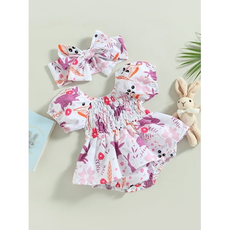 allshope Baby Girls Romper Sets Short Sleeve Off-shoulder Rabbit Print Dress with Headband for 0-18 Months
allshope Baby Girls Romper Sets Short Sleeve Off-shoulder Rabbit Print Dress with Headband for 0-18 Months