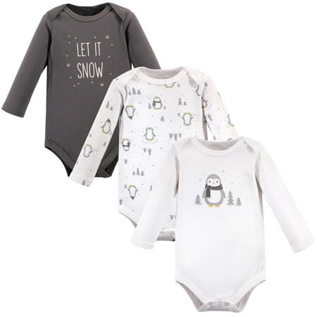 Hudson Baby Unisex Baby Cotton Long-Sleeve Bodysuits Gray Penguin 9-12 Months