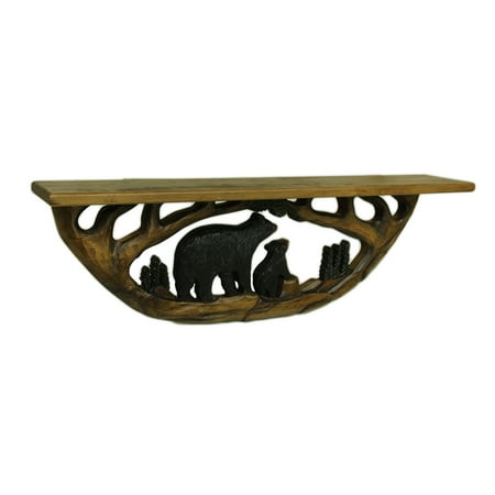 Bear Family in the Woods Hand Crafted Wooden Wall Shelf