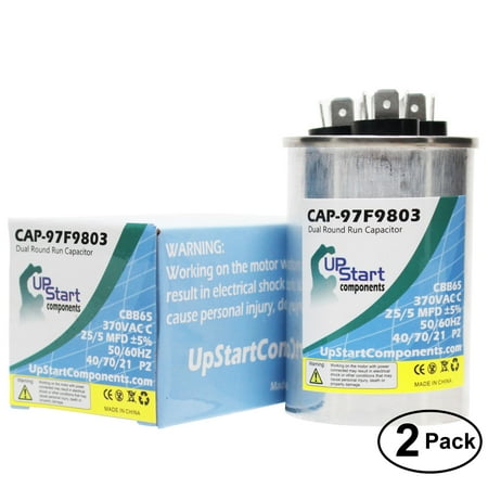 2-Pack 25/5 MFD 370 Volt Dual Round Run Capacitor Replacement for Carrier / Bryant 52SQD209301RC0041 - CAP-97F9803 UpStart Components Brand
2-Pack 25/5 MFD 370 Volt Dual Round Run Capacitor Replacement for Carrier / Bryant 52SQD209301RC0041 - CAP-97F9803 UpStart Components Brand