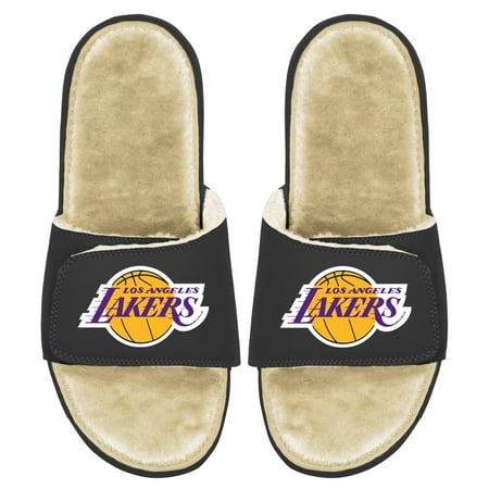 Men s ISlide Black/Tan Los Angeles Lakers Faux Fur Slide Sandals