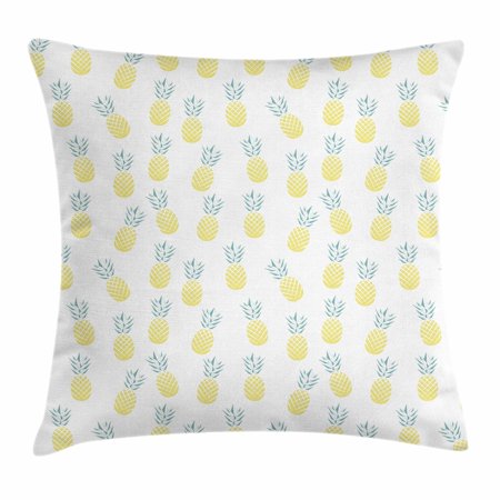Exotic Throw Pillow Cushion Cover, Pineapples with Rhombus Pattern Healthy Hawaiian Fruit Summer Snack, Decorative Square Accent Pillow Case, 24 X 24 Inches, Pale Yellow Pale Green, by Ambesonne