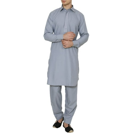Royal Kurta Men s Polycotton Embroidered Pathani Suit Grey