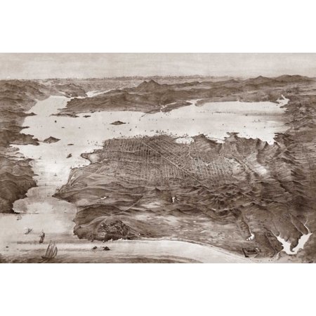 Birds-Eye View of San Francisco Stretched Canvas - Vintage San Francisco (20 x 28)