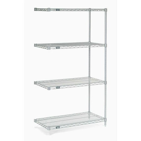 Nexel 5 Tier Silver Epoxy Wire Shelving Add-On Unit 54 W x 18 D x 63 H