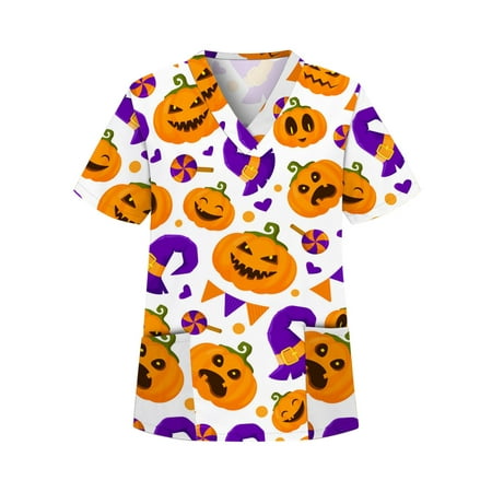 CUE AIR Women Casual Tunic Shirts Halloween Cartoon Print Loose V Neck Scrub Tops Workwear Short Sleeve Pullover Top Shirts
CUE AIR Women Casual Tunic Shirts Halloween Cartoon Print Loose V Neck Scrub Tops Workwear Short Sleeve Pullover Top Shirts