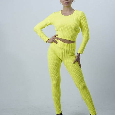 Tepsmf Yoga Pants Women Casual Solid Peach Tight Hip Curling Yoga Suit Sports Fitness Yoga Suit Long Sleeve Round-Neck Sets Workout Sets For Women