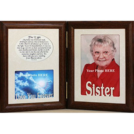 5X7 Sister & The Light Poem ~ Hinged Double Memorial/Bereavement/Condolence/Sympathy/Tribute/Funeral Keepsake Picture Photo Frame (Walnut)