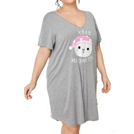 Casual Slogan V neck Sleepshirts Light Grey Short Sleeve Plus Size Nightgowns & Sleepshirts
Casual Slogan V neck Sleepshirts Light Grey Short Sleeve Plus Size Nightgowns & Sleepshirts