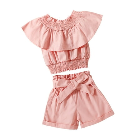 Toddler Kids Baby Girls Solid Off Shoulder Ruffle T Shirt Tops Bow Shorts 2PCS Outfits Clothes Set For 5-6 Years
Toddler Kids Baby Girls Solid Off Shoulder Ruffle T Shirt Tops Bow Shorts 2PCS Outfits Clothes Set For 5-6 Years