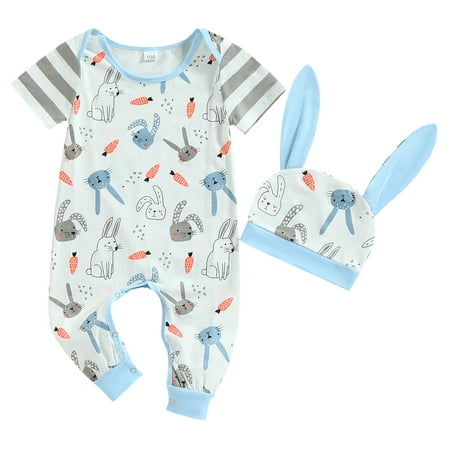 Infant Baby Boys Easter Outfit Short Sleeve Round Neck Rabbit Print Long Jumpsuit Romper + Bunny Ear Hat
Infant Baby Boys Easter Outfit Short Sleeve Round Neck Rabbit Print Long Jumpsuit Romper + Bunny Ear Hat