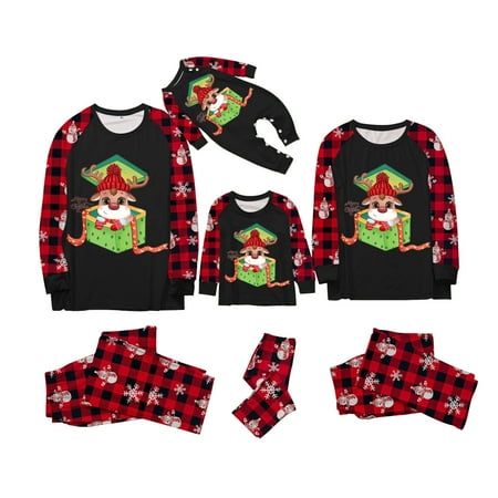 Matching Family Christmas Pajamas Sets Letter Tee and Striped Bottom PJ s