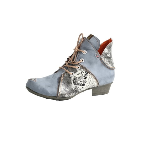 EYES Lace Newspaper Print Leather Women‘s Ankle Boots