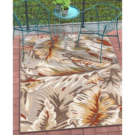 Well Woven Moira Floral Beige Indoor/Outdoor Area Rug High Traffic Stain Resistant Modern Carpet