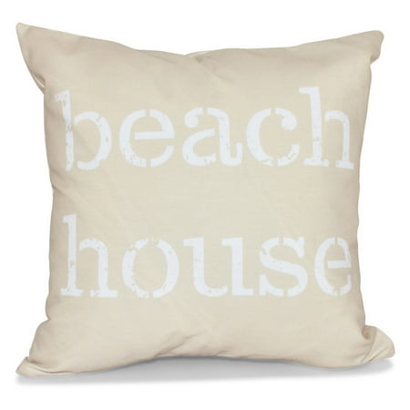 E by Design Beach Vacation Beach House Word Print Outdoor Pillow