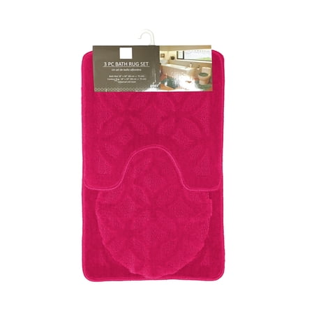 Aries Geometric Circles Design 3 Piece Bathroom Rug Set, Bath Rug, Contour Rug, Lid Cover (Fuchsia)