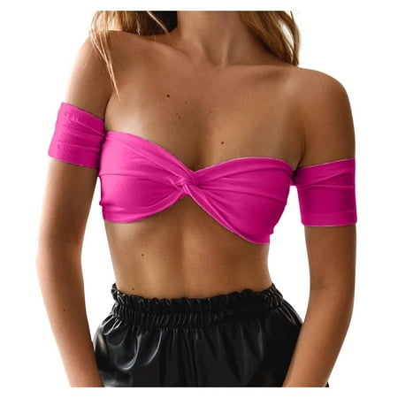 BIZIZA Bandeau Bra for Womens Bralette Everyday Strapless Seamless Sexy Tube Top Hot Pink XL