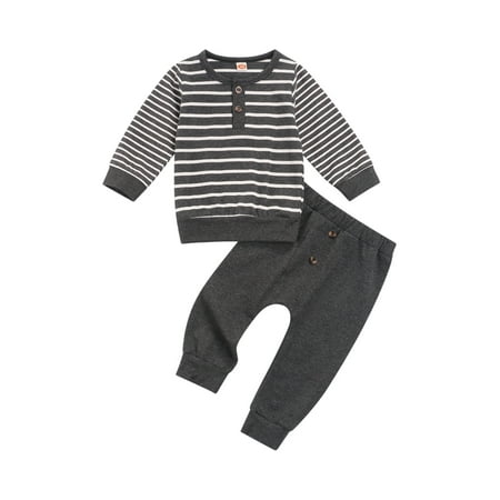 Listenwind Newborn Boys Casual Outfits Stripe Long Sleeve Round Neck Sweatshirt + Solid Color Elastic Waist Trousers
Listenwind Newborn Boys Casual Outfits Stripe Long Sleeve Round Neck Sweatshirt + Solid Color Elastic Waist Trousers