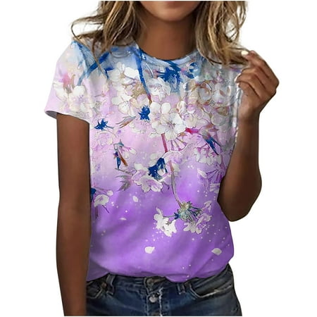 Summer Womens Tops Fashion Floral Short Sleeve T Shirt Ladies Daily Tunic Tees Crewneck Casual Loose Blouses
Summer Womens Tops Fashion Floral Short Sleeve T Shirt Ladies Daily Tunic Tees Crewneck Casual Loose Blouses