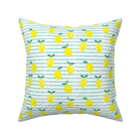 Watercolor Lemons Striped Lemon Throw Pillow Cover w Optional Insert by Roostery