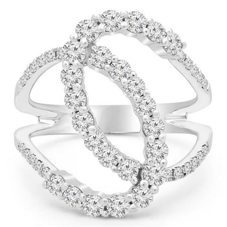 1.1 CTW Round Diamond Swirl Cocktail Ring in 18K White Gold - Size 5.25