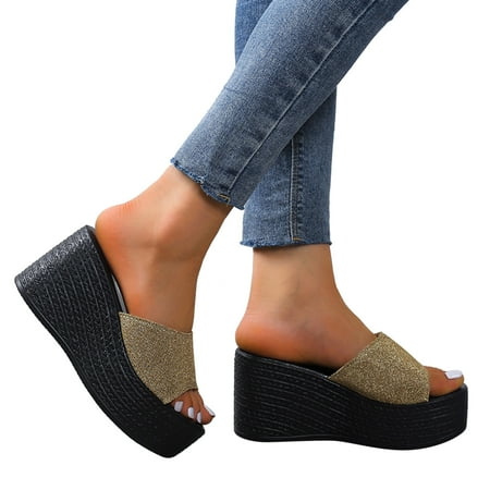 ZIZOCWA Summer Sandals Platform Slippers Wedge Heel Thick Sole Fish Mouth Solid Color Casual Slippers Beach Shoes Leather Bottom Slides Gold Size7
ZIZOCWA Summer Sandals Platform Slippers Wedge Heel Thick Sole Fish Mouth Solid Color Casual Slippers Beach Shoes Leather Bottom Slides Gold Size7