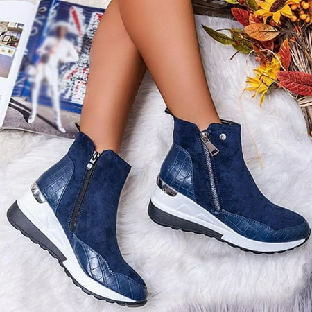 

Clearance Sales Online Deals Women s Fashion Casual Flock Wedges Short Boots Zipper Shoes Sneakers
