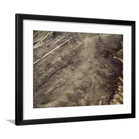 The Humming Bird Geoglyph, aerial view, Nazca, UNESCO World Heritage Site, Ica Region, Peru, South Framed Print Wall Art By Karol Kozlowski