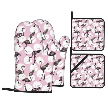 Oven Mitts and Pot Holders Sets 4 pcs - Pineapple Flamingo Heat Resistant Silicone Oven Gloves with Non-Slip Silicone Surface and hot pads for kitchen Baking Cooking BBQ
Oven Mitts and Pot Holders Sets 4 pcs - Pineapple Flamingo Heat Resistant Silicone Oven Gloves with Non-Slip Silicone Surface and hot pads for kitchen Baking Cooking BBQ