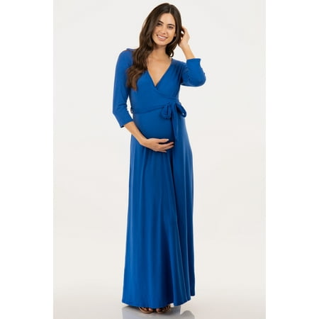 Maternity and Nursing Maxi Faux Wrap Dress with Adjustable Belt