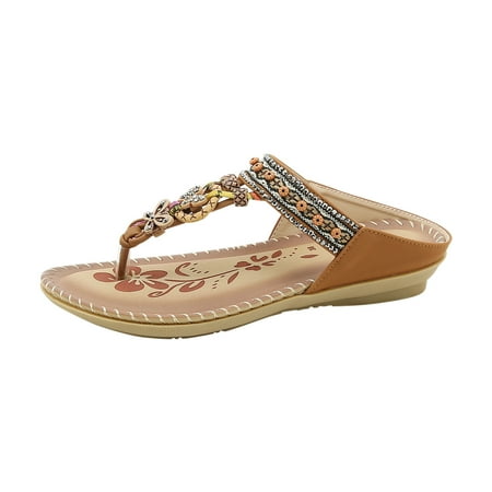 Wmkox8yii Bohemian Flat Flower Rhinestone Sandals Outer Beach Sandals