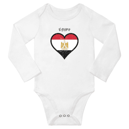 Egypt Flag Heart Love Baby Long Sleeve Clothing Bodysuits (White 6 Months)