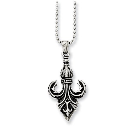 Stainless Steel 24in Antiqued & Polished Fleur de lis Necklace