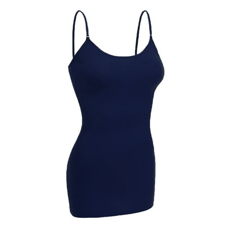 Essential Basic Women Basic Built In Bra Spaghetti Strap Cami Top Tank - Navy M