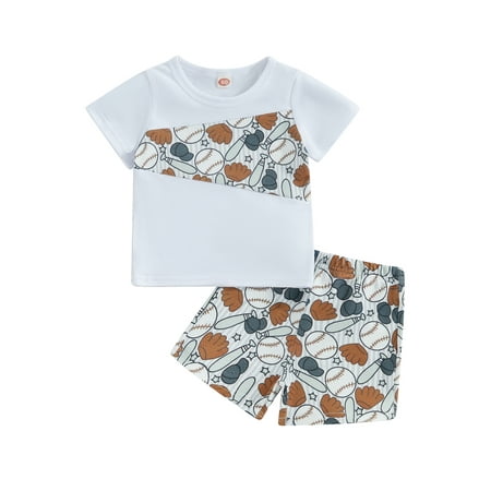 Toddler Baby Boy Baseball Outfit Baseball Print Short-Sleeve T-Shirt Top and Shorts Set 2Pcs Infant Summer Clothes