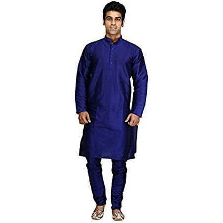 Royal Kurta Men s Luxury Art Silk Blend Occasional Kurta Churidar Set Blue
