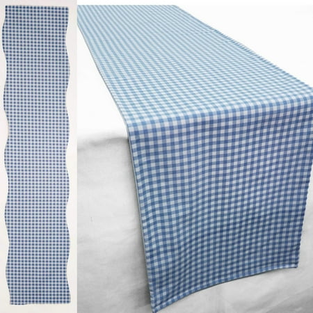 

Light Blue & White Checked Gingham Table Runner by Penny s Needful Things (8 Feet Long - SCALLOPED) (White)