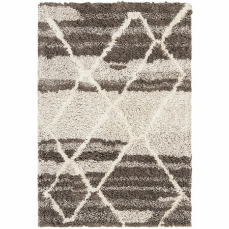 Handmade Casablanca Shag Southwestern - Sand / Ivory Wool Rug - 4 x 6
