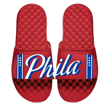 Men s ISlide Red Philadelphia 76ers Statement Slide Sandals