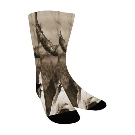 Western Decor Photo of Bull Skull on a Stick Bushes Totem Pagan Native American Myth Black and White Custom Socks for Women
Western Decor Photo of Bull Skull on a Stick Bushes Totem Pagan Native American Myth Black and White Custom Socks for Women